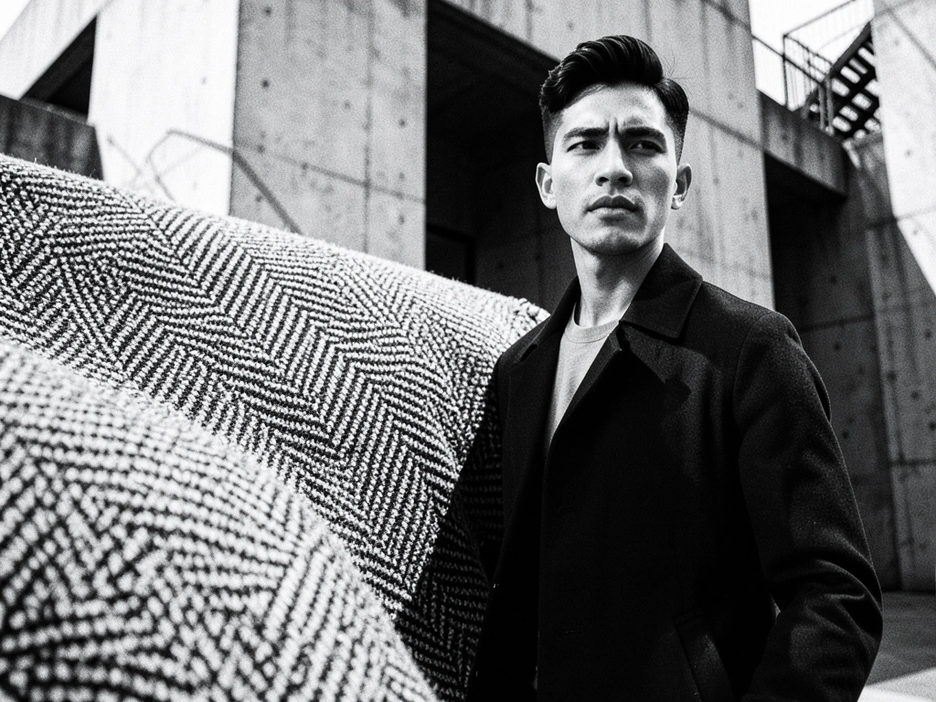 Modern man in sharp tailoring against concrete architecture